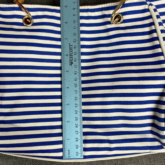 Nautical Navy and White Striped Purse with Bamboo Handles - Picture 17 of 17